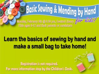 Basic Sewing and Mending by Hand for Kids! @ Central Library | Millersburg | Ohio | United States