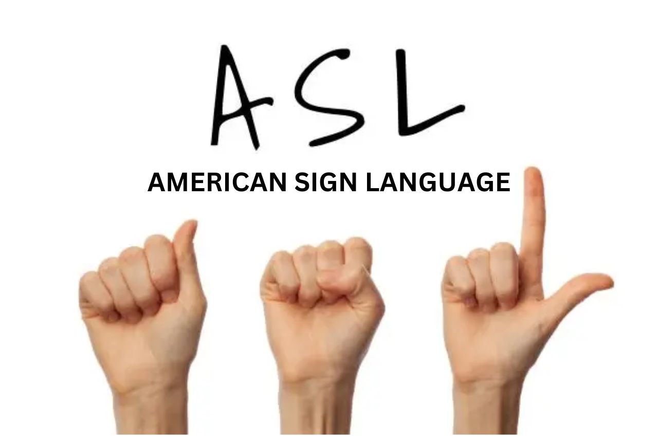 Text -ASL, American Sign Language 3 hand images