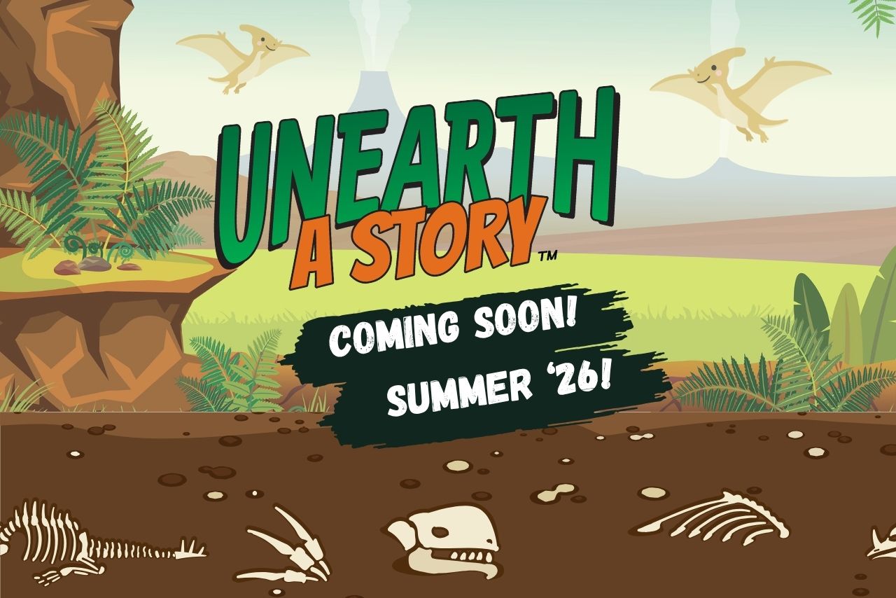 prehistoric scene with dinosaurs and fossils