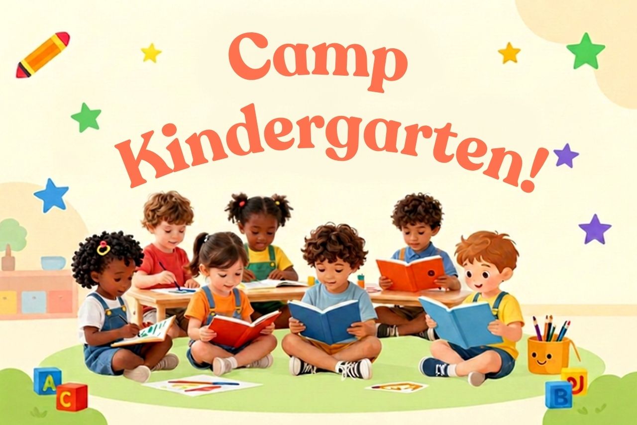 seven children reading books on the grass